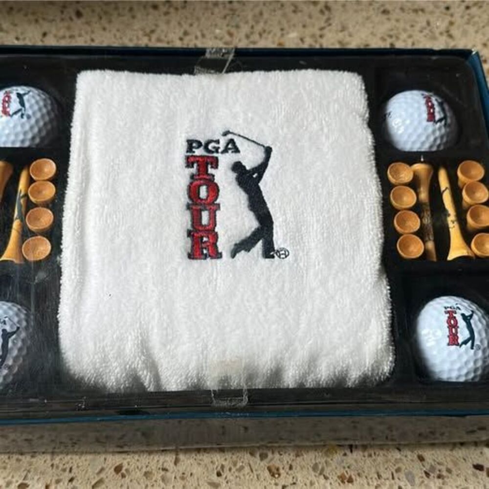 PGA Tour Gift Set Souvenir Golf Balls Tees Towel Golfing NEW